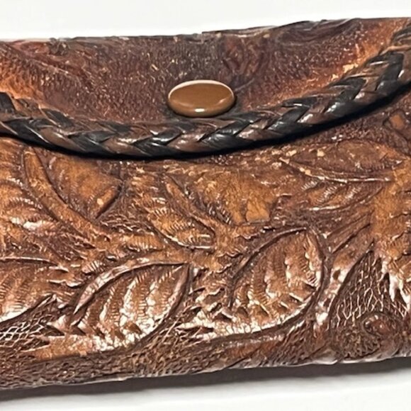 VTG Tooled Leather Coin Purse Snap Pouch Floral Roses Hand-Crafted 4.5"x2.5" - Picture 14 of 16